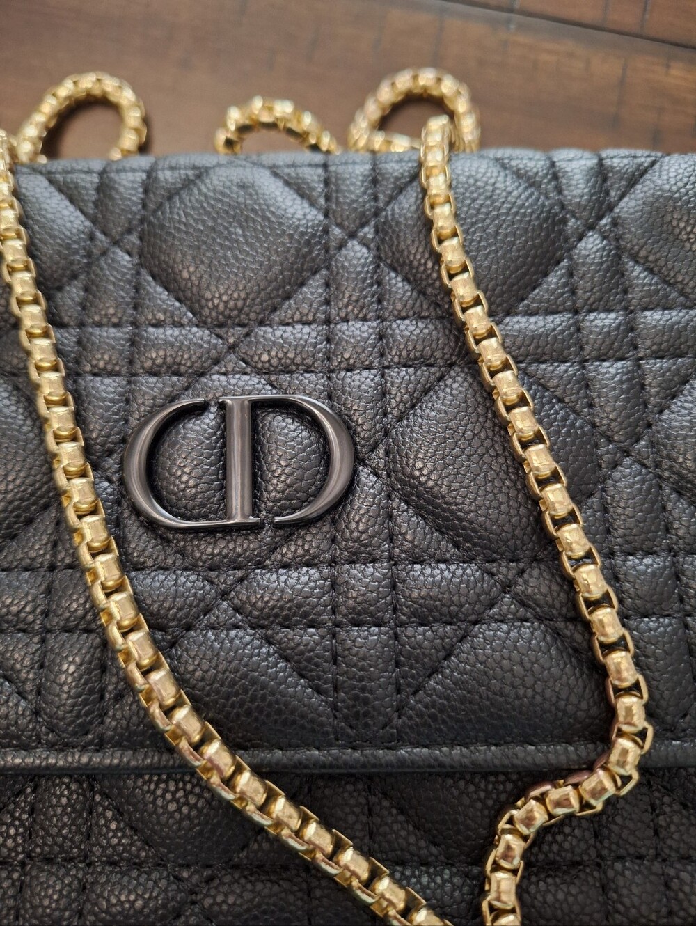 Black Lightly Quilted Crossbody Bag with Gold Chain - Picture 8 of 8